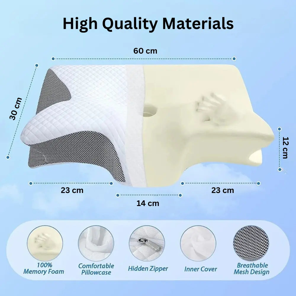 Korper™ Butterfly Memory Foam Pillow - Ergonomic Cervical Support for Back & Side Sleepers with Armrests