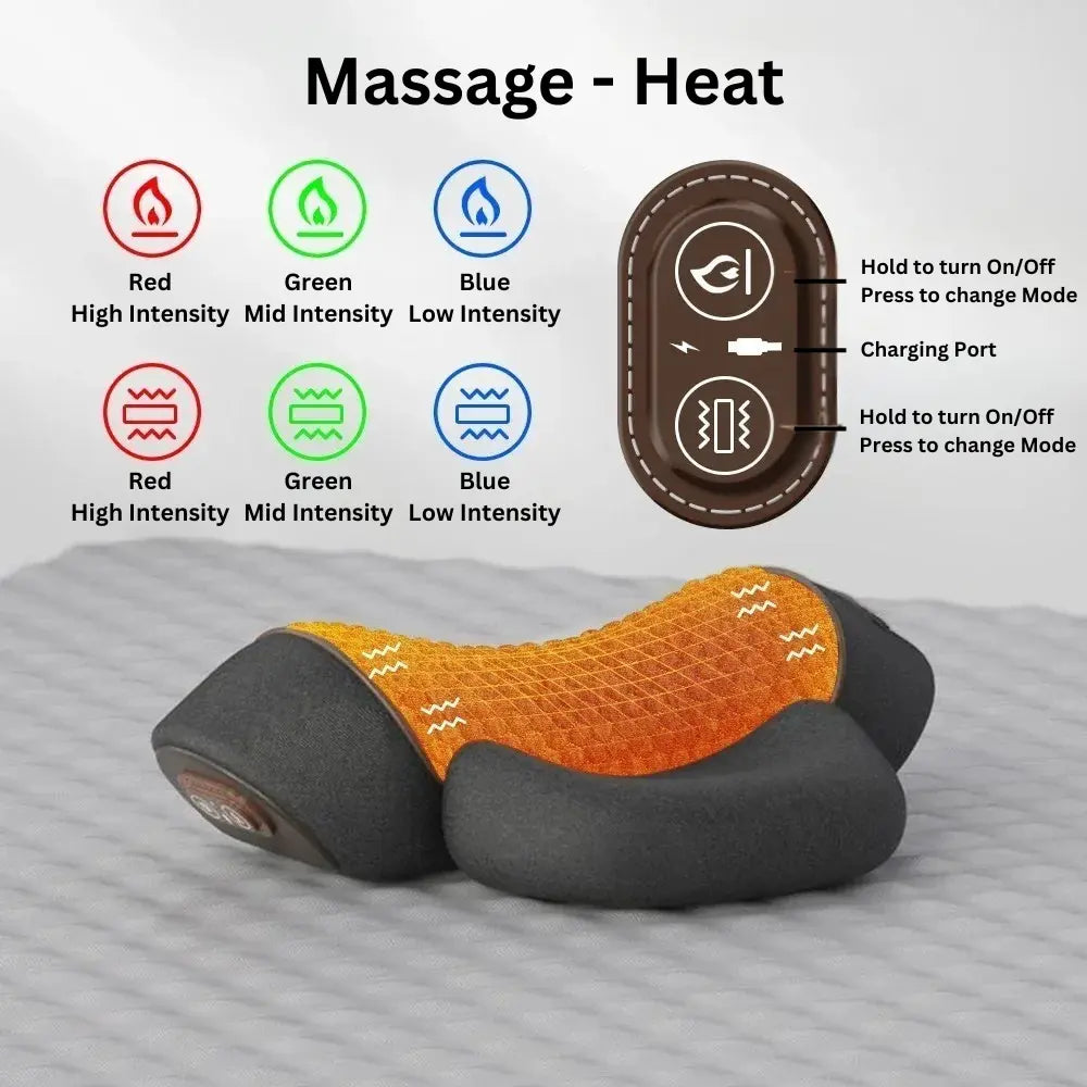 Korper™ Heated Neck Traction Pillow – Ergonomic Vibration Massager for Relaxation