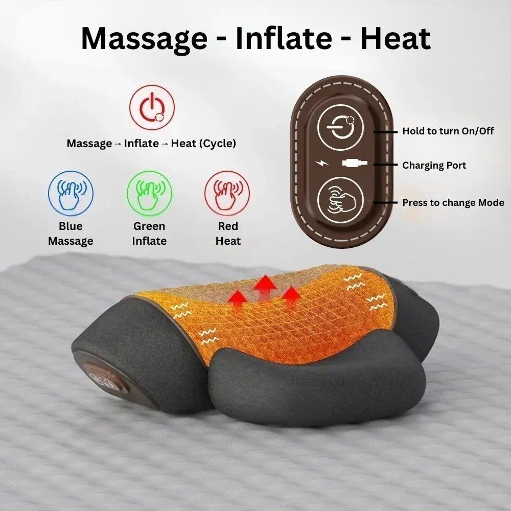 Korper™ Heated Neck Traction Pillow – Ergonomic Vibration Massager for Relaxation