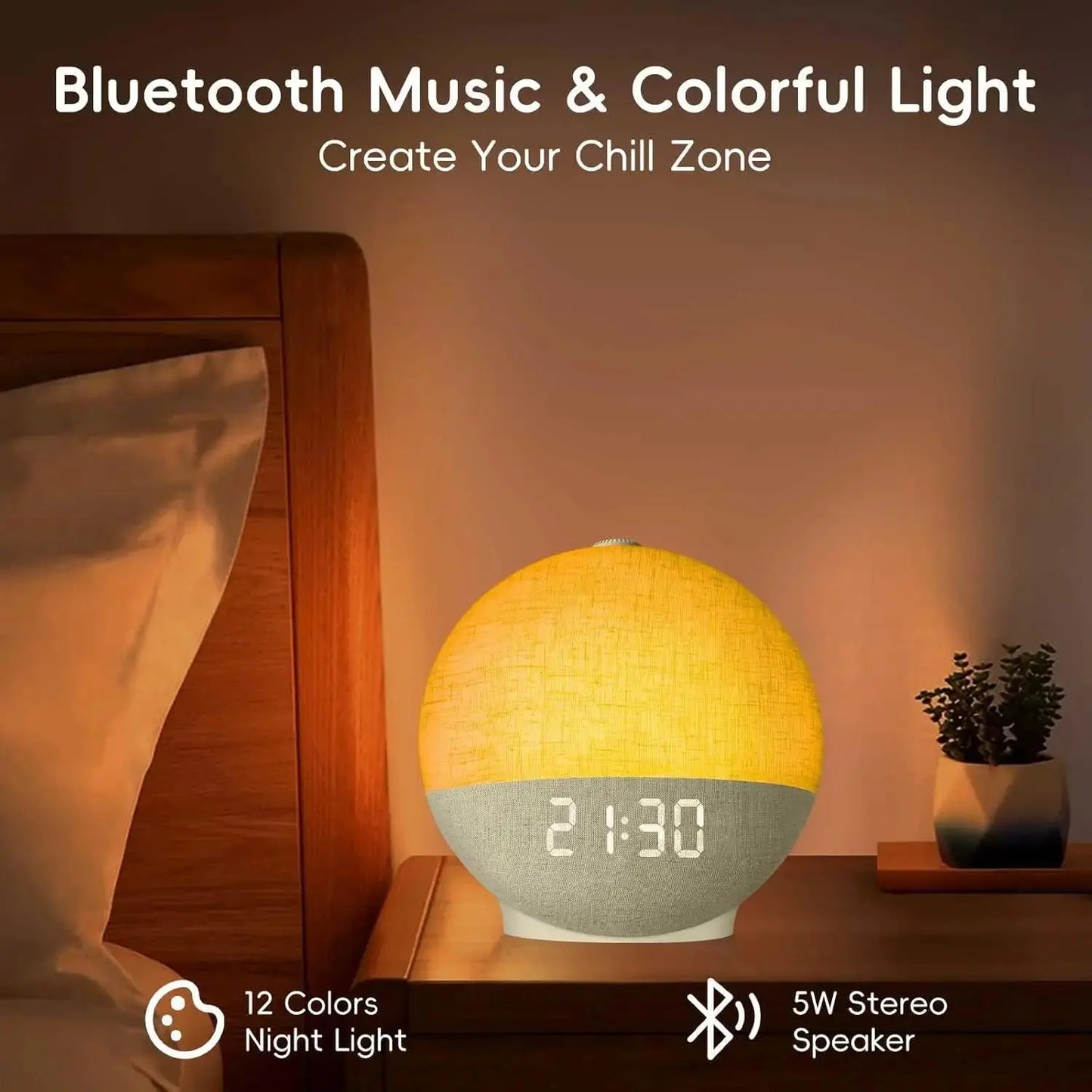 Korper™ Sunrise Alarm Clock Wake Up Light with White Noise Machine & Bluetooth Speaker - Bedroom Night Light