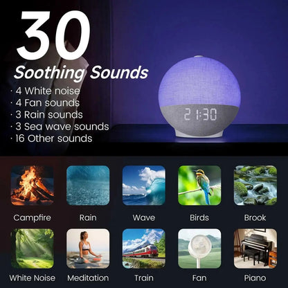 Korper™ Sunrise Alarm Clock Wake Up Light with White Noise Machine & Bluetooth Speaker - Bedroom Night Light