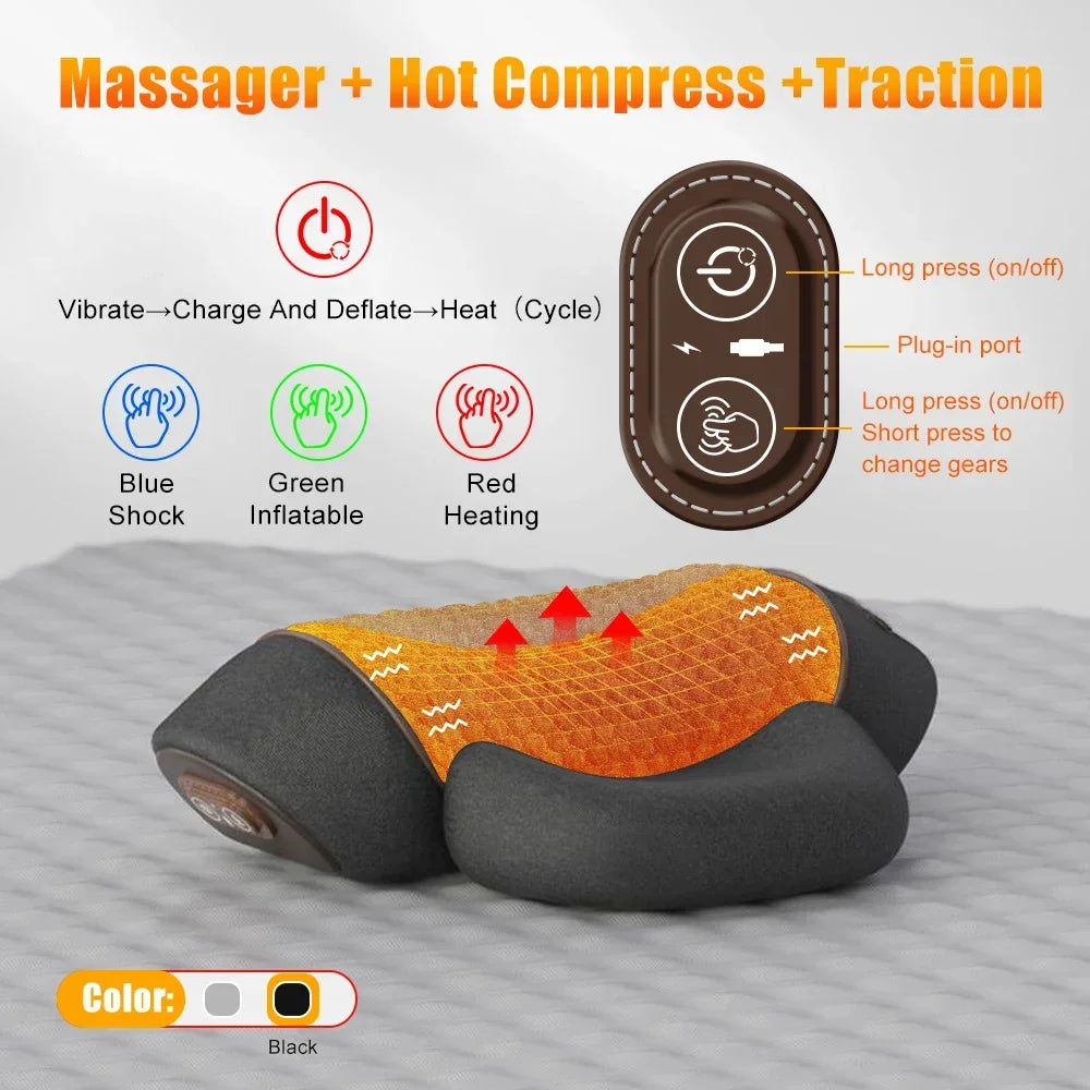 Korper™ Orthopedic Neck Massage Pillow - Cervical Stretcher - Heating Vibration